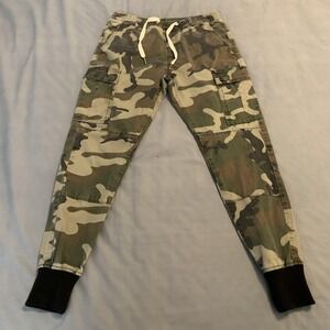 Hyper Denim Jogger Pants Mens Small Green Camo Cargo Elastic Waist Tapered